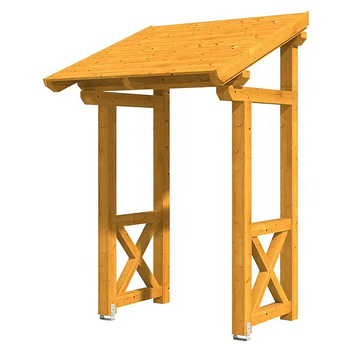 Skan Holz Vordach Potsdam 4 - B x T: 176 cm x 156 cm, Eiche Hell - Diagonale Ansicht