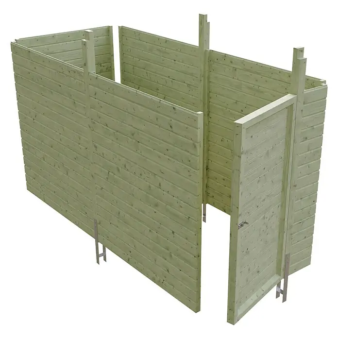 Skan Holz Carport-Abstellraum C1 - Passend für: Skan Holz Carports mit Durchfahrtsbreite bis 291 cm, Grün - Diagonale Ansicht