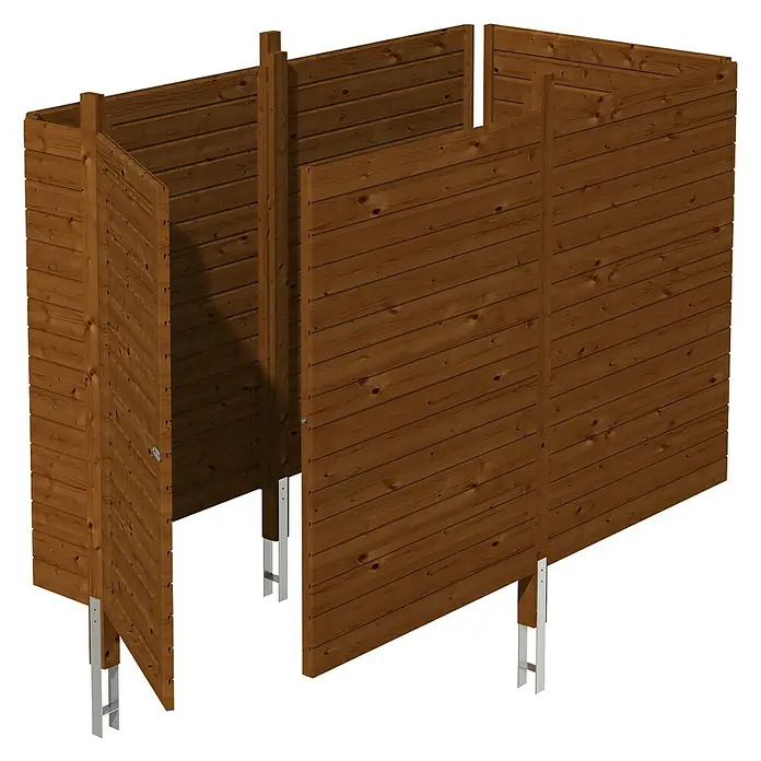 Skan Holz Carport-Abstellraum C1 - Passend für: Skan Holz Carports mit Durchfahrtsbreite bis 291 cm, Nussbaum - Diagonale Ansicht