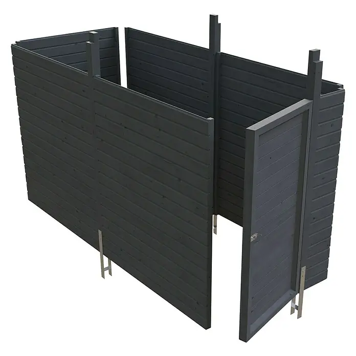 Skan Holz Carport-Abstellraum C1 - Passend für: Skan Holz Carports mit Durchfahrtsbreite bis 291 cm, Schiefergrau - Diagonale Ansicht