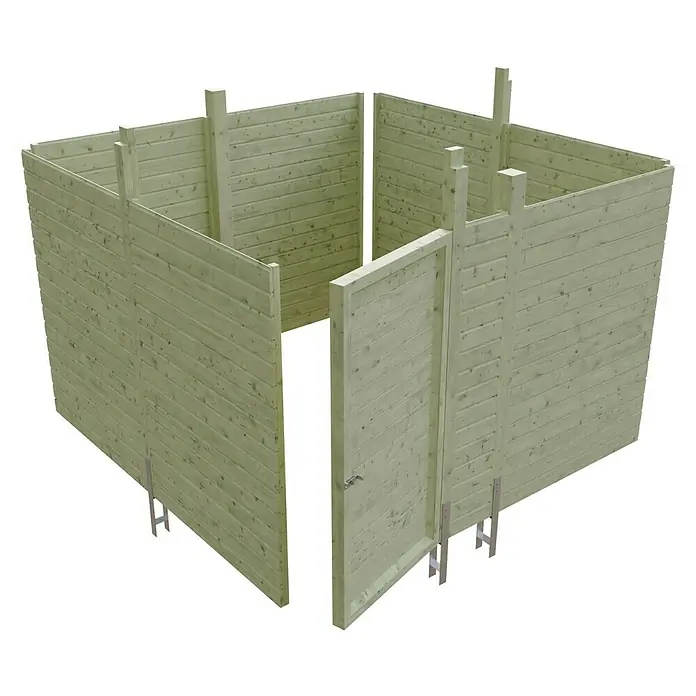 Skan Holz Carport-Abstellraum C2 - Passend für: Skan Holz Carports mit Durchfahrtsbreite bis 291 cm, Grün - Diagonale Ansicht