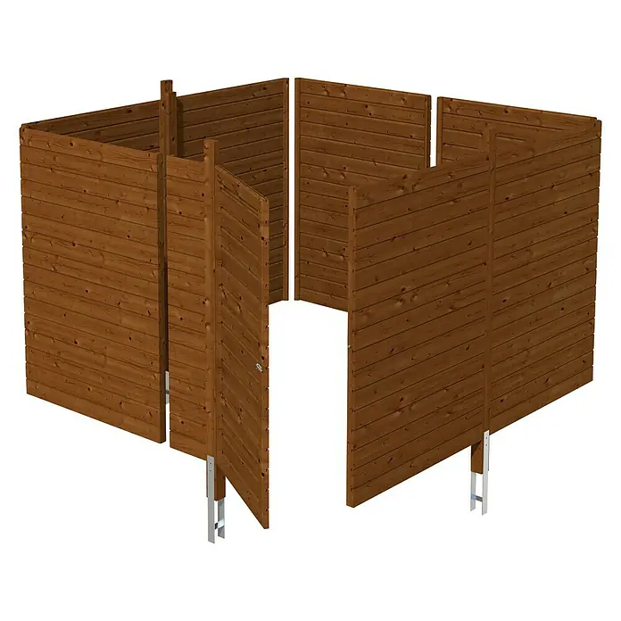 Skan Holz Carport-Abstellraum C2 - Passend für: Skan Holz Carports mit Durchfahrtsbreite bis 291 cm, Nussbaum - Diagonale Ansicht
