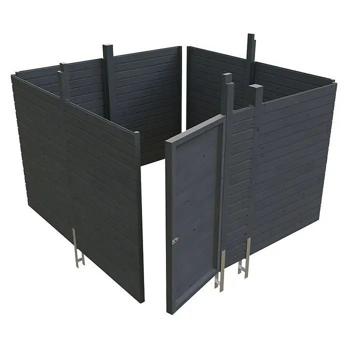 Skan Holz Carport-Abstellraum C2 - Passend für: Skan Holz Carports mit Durchfahrtsbreite bis 291 cm, Schiefergrau - Diagonale Ansicht