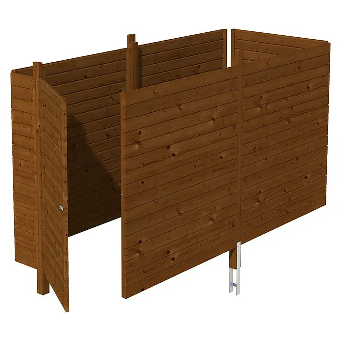Skan Holz Carport-Abstellraum C3 - Passend für: Skan Holz Carports mit Durchfahrtsbreite bis 355 cm, Nussbaum - Diagonale Ansicht