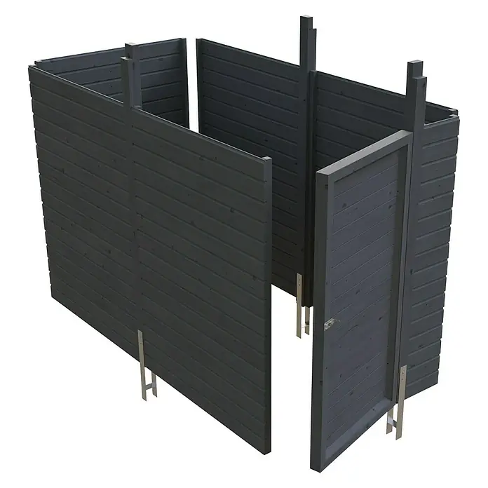 Skan Holz Carport-Abstellraum C3 - Passend für: Skan Holz Carports mit Durchfahrtsbreite bis 355 cm, Schiefergrau - Diagonale Ansicht