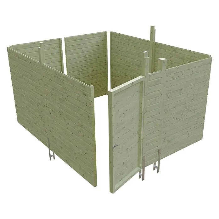 Skan Holz Carport-Abstellraum C4 - Passend für: Skan Holz Carports mit Durchfahrtsbreite bis 355 cm, Grün - Diagonale Ansicht