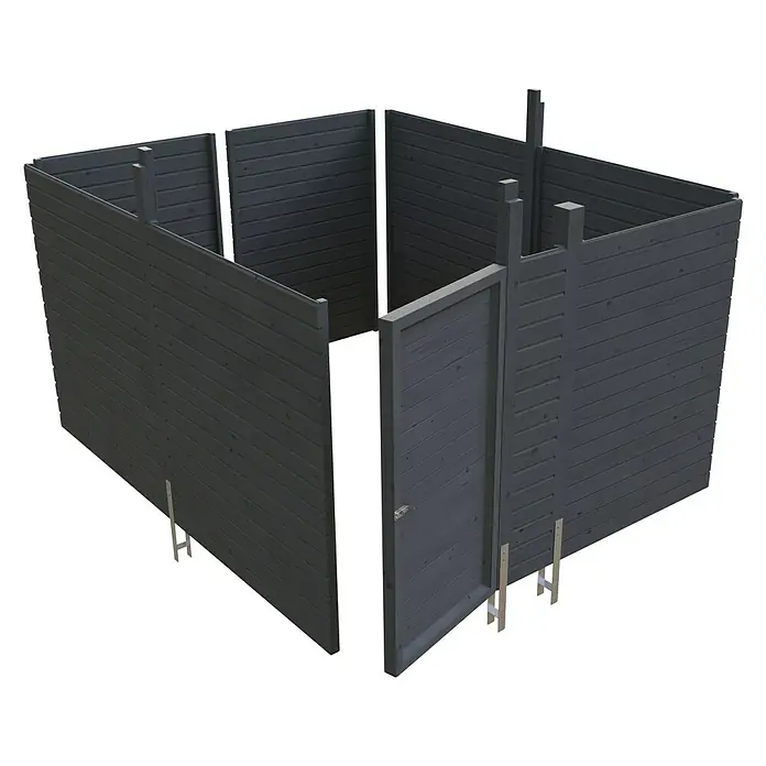 Skan Holz Carport-Abstellraum C4 - Passend für: Skan Holz Carports mit Durchfahrtsbreite bis 355 cm, Schiefergrau - Diagonale Ansicht