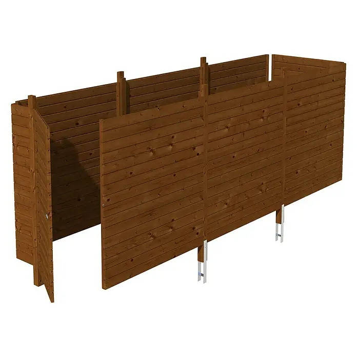 Skan Holz Carport-Abstellraum C5 - Passend für: Skan Holz Carports mit Durchfahrtsbreite bis 550 cm, Nussbaum - Diagonale Ansicht