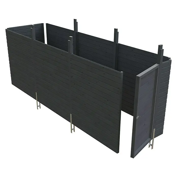Skan Holz Carport-Abstellraum C5 - Passend für: Skan Holz Carports mit Durchfahrtsbreite bis 550 cm, Schiefergrau - Diagonale Ansicht