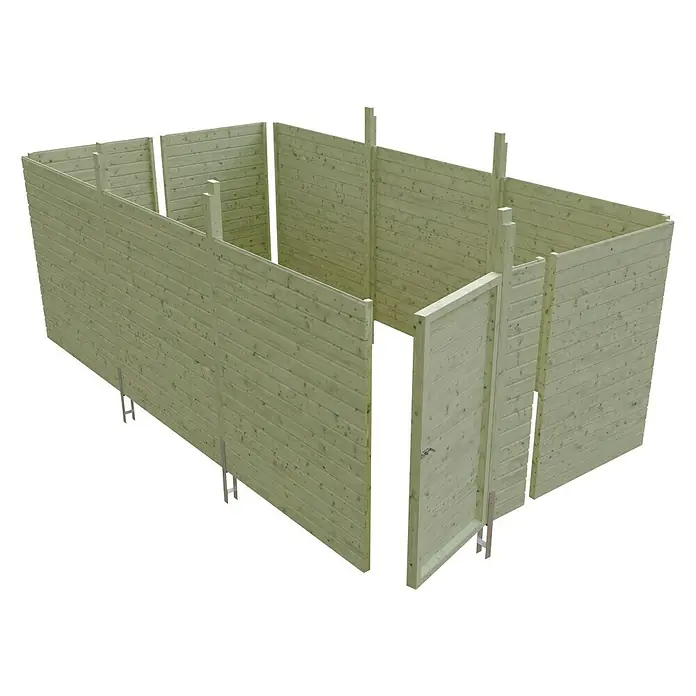 Skan Holz Carport-Abstellraum C6 - Passend für: Skan Holz Carports mit Durchfahrtsbreite bis 550 cm, Grün - Diagonale Ansicht