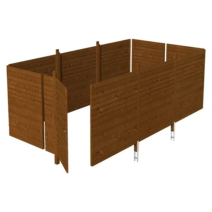 Skan Holz Carport-Abstellraum C6 - Passend für: Skan Holz Carports mit Durchfahrtsbreite bis 550 cm, Nussbaum - Diagonale Ansicht