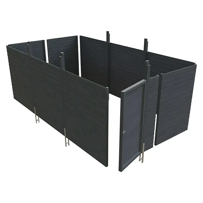 Skan Holz Carport-Abstellraum C6 - Passend für: Skan Holz Carports mit Durchfahrtsbreite bis 550 cm, Schiefergrau - Diagonale Ansicht