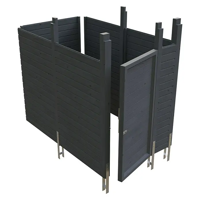Skan Holz Carport-Abstellraum C7 - Passend für: Skan Holz Carports mit Durchfahrtsbreite bis 550 cm, Schiefergrau - Diagonale Ansicht