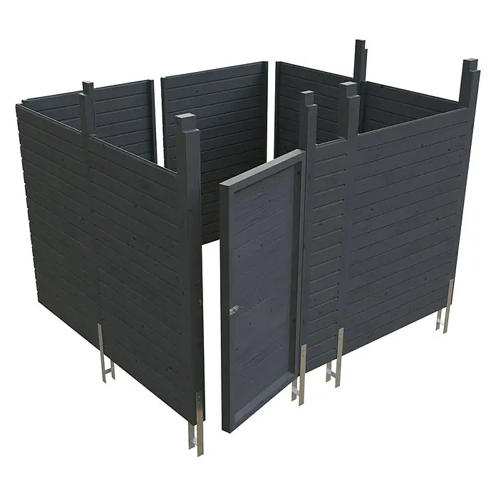 Skan Holz Carport-Abstellraum C8 - Passend für: Skan Holz Carports mit Durchfahrtsbreite bis 550 cm, Schiefergrau - Diagonale Ansicht