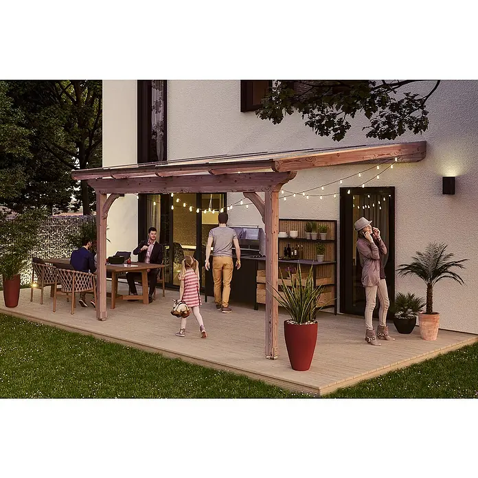 Skan Holz Terrassenüberdachung Ravenna - L x T: 434 x 350 cm, Polycarbonat, Natur - Stimmungsaufnahme