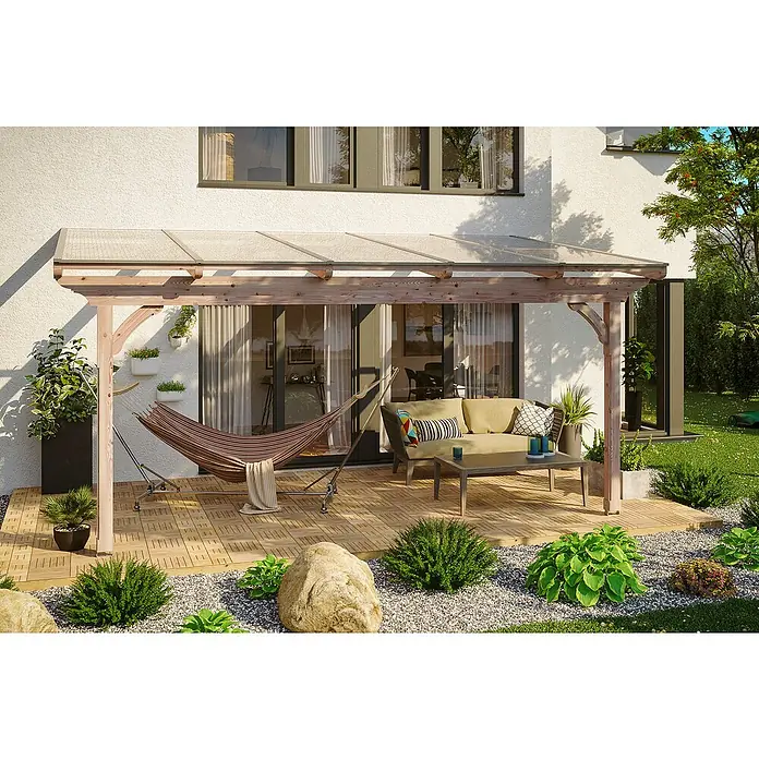 Skan Holz Terrassenüberdachung Ravenna - L x T: 541 x 300 cm, Polycarbonat, Natur - Stimmungsaufnahme