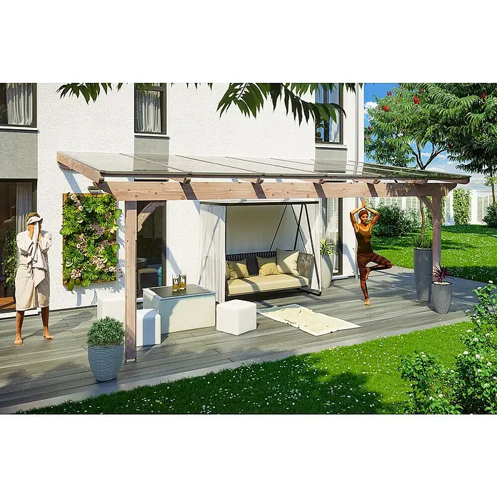 Skan Holz Terrassenüberdachung Ravenna - L x T: 648 x 300 cm, Polycarbonat, Natur - Stimmungsaufnahme