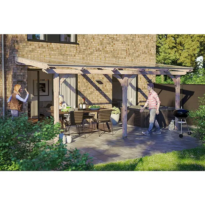 Skan Holz Terrassenüberdachung Rimini - B x T: 541 x 350 cm, Natur - Stimmungsaufnahme