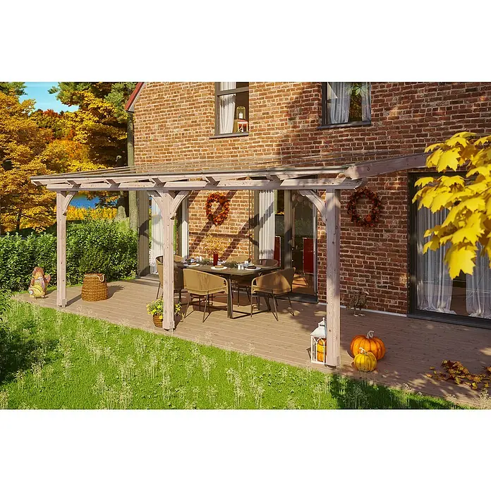 Skan Holz Terrassenüberdachung Rimini - B x T: 648 x 300 cm, Natur - Stimmungsaufnahme