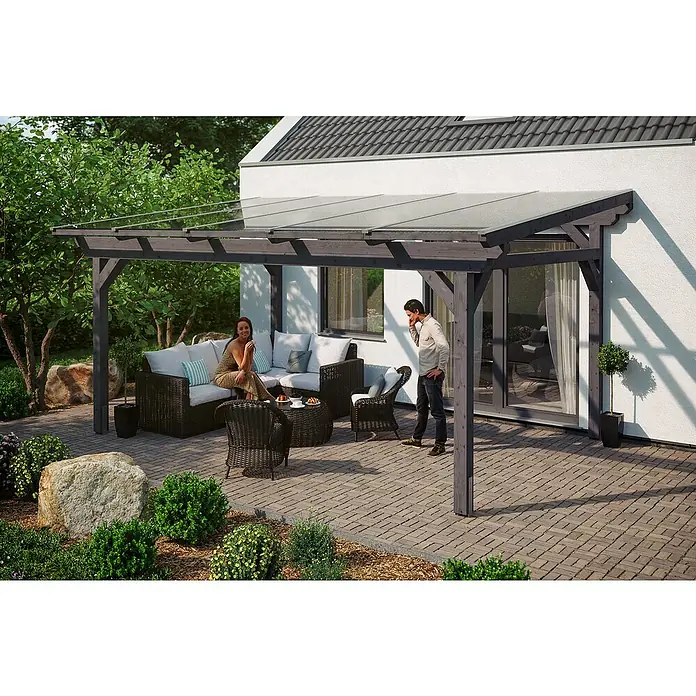 Skan Holz Terrassenüberdachung Sanremo - B x T: 541 x 300 cm, Schiefergrau, Fichtenholz - Stimmungsaufnahme