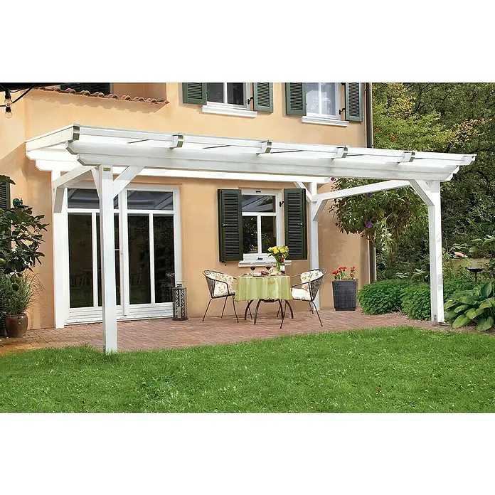 Skan Holz Terrassenüberdachung Sanremo - B x T: 648 x 250 cm, Weiß, Fichtenholz - Stimmungsaufnahme