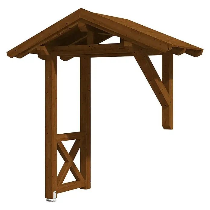 Skan Holz Vordach Siegen 3 - L x T: 247 cm x 116 cm, Nussbaum - Diagonale Ansicht