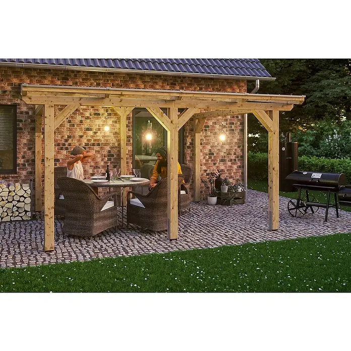 Skan Holz Terrassenüberdachung Siena - B x T: 434 x 300 cm, Fichtenholz, Natur - Stimmungsaufnahme