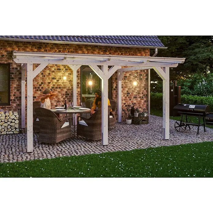Skan Holz Terrassenüberdachung Siena - B x T: 434 x 300 cm, Fichtenholz, Weiß - Stimmungsaufnahme