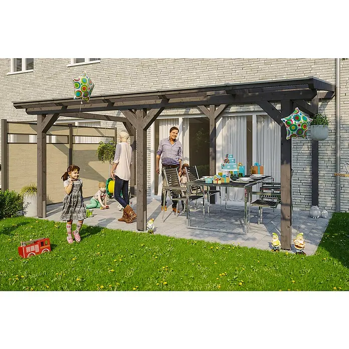 Skan Holz Terrassenüberdachung Siena - B x T: 541 x 400 cm, Fichtenholz, Schiefergrau - Stimmungsaufnahme