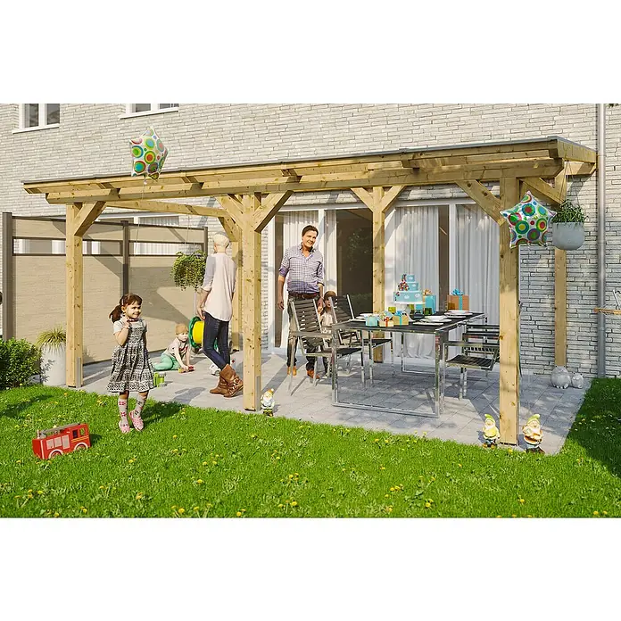 Skan Holz Terrassenüberdachung Siena - B x T: 541 x 400 cm, Fichtenholz, Natur - Stimmungsaufnahme