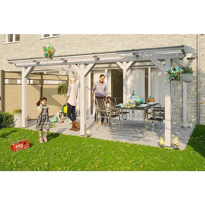 Skan Holz Terrassenüberdachung Siena - B x T: 541 x 400 cm, Fichtenholz, Weiß - Stimmungsaufnahme