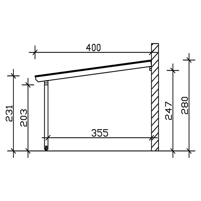 Skan Holz Terrassenüberdachung Andria - L x T: 434 x 400 cm, Polycarbonat, Schiefergrau - Skizze
