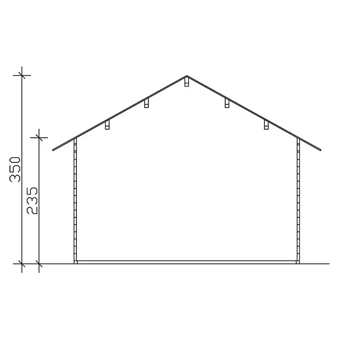 Skan Holz Gartenhaus Bern 1 - B x T: 500 x 500 cm, Holz, 17,64 m², Wandstärke: 45 mm, 19 mm Dachschalung mit Konter- & Dachlattung - Skizze