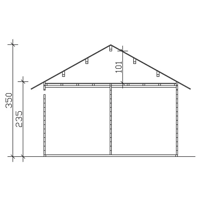 Skan Holz Gartenhaus Bern 2 - B x T: 500 x 640 cm, Holz, 23,52 m², Wandstärke: 45 mm, 19 mm Dachschalung mit Konter- & Dachlattung - Skizze