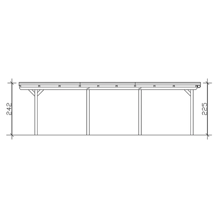 Skan Holz Carport Emsland - L x B: 846 x 404 cm, Einfahrtshöhe: 223 cm, Nussbaum, Materialspezifizierung Dach: EPDM-Folie - Skizze