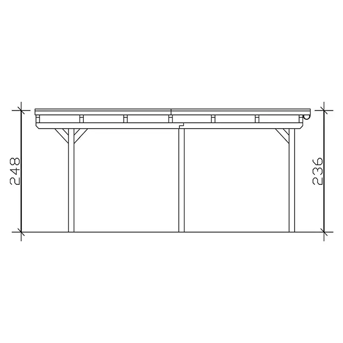 Skan Holz Doppelcarport Emsland - L x B: 604 x 613 cm, Einfahrtshöhe: 223 cm, Eiche Hell, Materialspezifizierung Dach: Aluminium - Skizze
