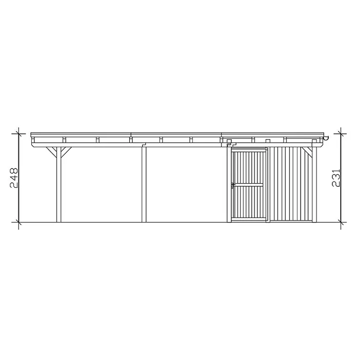 Skan Holz Doppelcarport Emsland - L x B: 846 x 613 cm, Einfahrtshöhe: 223 cm, Natur, Materialspezifizierung Dach: Aluminium, Mit Abstellraum - Skizze