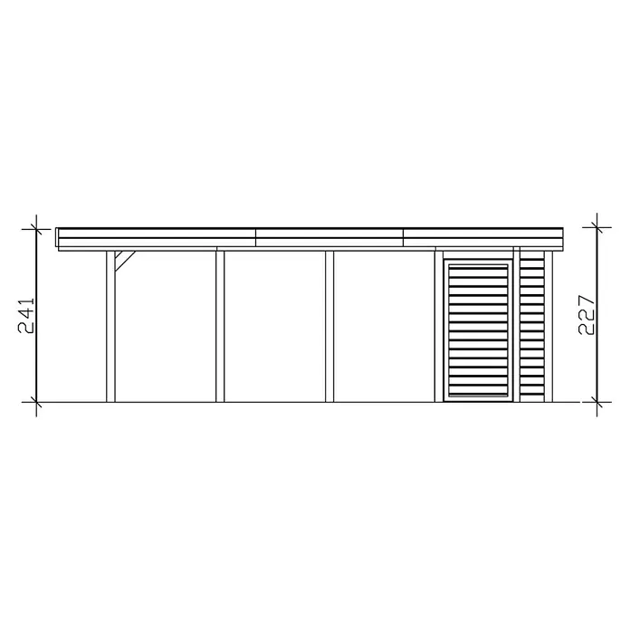 Skan Holz Carport Friesland - B x T: 314 x 708 m, Einfahrtshöhe: 221 cm, Schiefergrau, Mit Abstellraum - Skizze