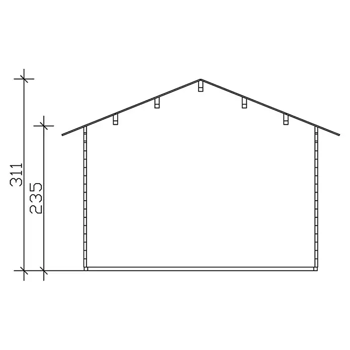 Skan Holz Gartenhaus Lugano 2 - B x T: 500 x 460 cm, Holz, 15,96 m², Wandstärke: 45 mm, 19 mm Profilschalung mit Nut & Feder - Skizze