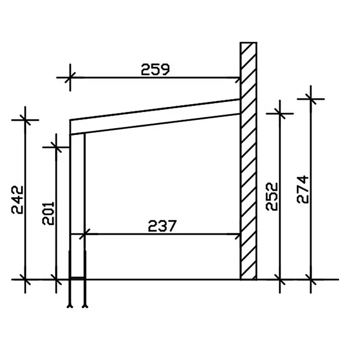 Skan Holz Terrassenüberdachung Novara - L x T: 450 x 259 cm, Polycarbonat, Schiefergrau - Skizze