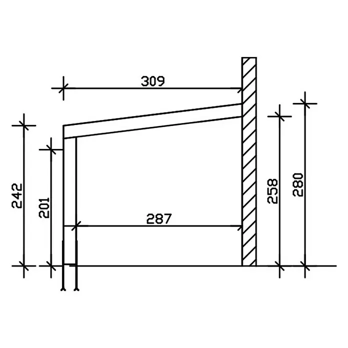 Skan Holz Terrassenüberdachung Novara - L x T: 450 x 309 cm, Polycarbonat, Natur - Skizze