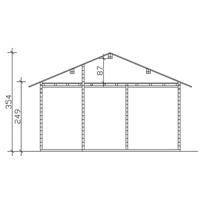 Skan Holz Gartenhaus Ontario - B x T: 680 x 580 cm, Holz, 24 m², Wandstärke: 70 mm, 19 mm Dachschalung mit Konter- & Dachlattung - Skizze