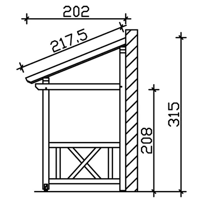 Skan Holz Vordach Paderborn 7 - L x T: 336 cm x 202 cm, Eiche Hell - Skizze
