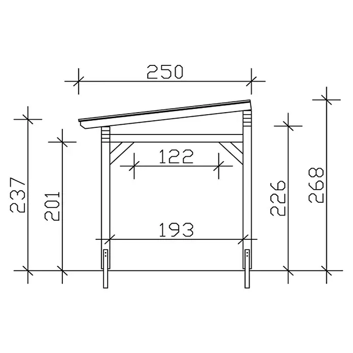 Skan Holz Terrassenüberdachung Sanremo - B x T: 648 x 250 cm, Weiß, Fichtenholz - Skizze