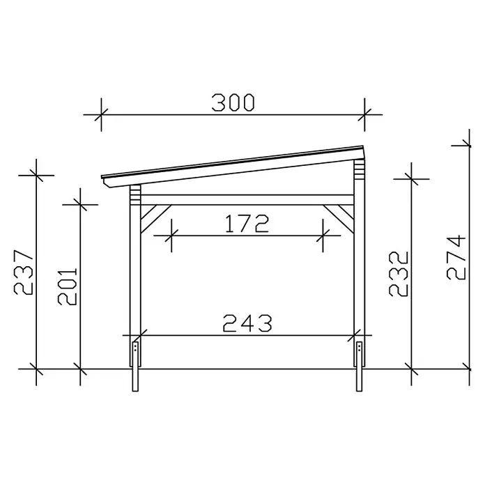 Skan Holz Terrassenüberdachung Sanremo - B x T: 541 x 300 cm, Eiche Hell, Fichtenholz - Skizze