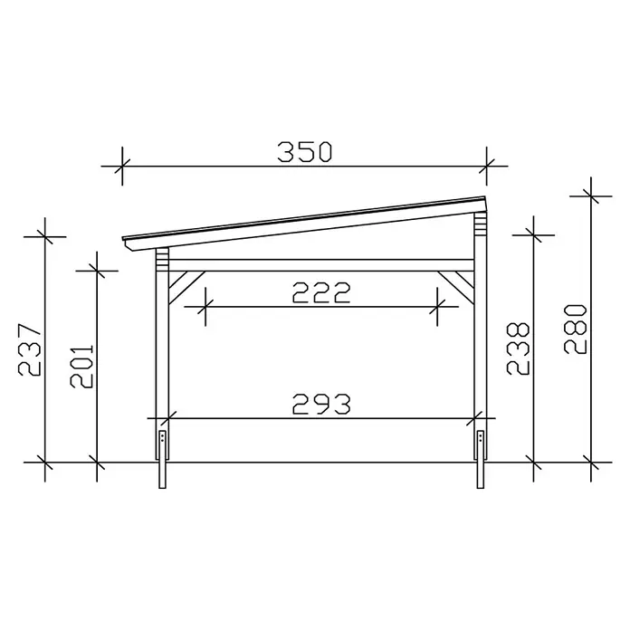 Skan Holz Terrassenüberdachung Sanremo - B x T: 434 x 350 cm, Eiche Hell, Fichtenholz - Skizze