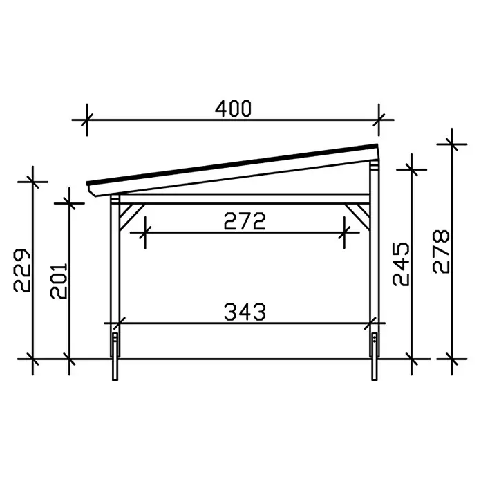 Skan Holz Terrassenüberdachung Siena - B x T: 541 x 400 cm, Fichtenholz, Natur - Skizze