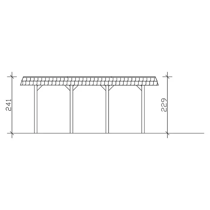 Skan Holz Carport Spreewald - L x B: 589 x 345 cm, Einfahrtshöhe: 206 cm, Nussbaum/Rot, Aluminium-Dachplatten - Skizze