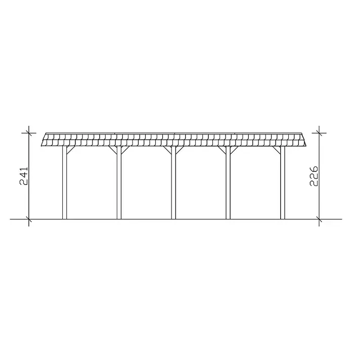 Skan Holz Carport Spreewald - L x B: 741 x 345 cm, Einfahrtshöhe: 206 cm, Nussbaum/Rot, Aluminium-Dachplatten - Skizze
