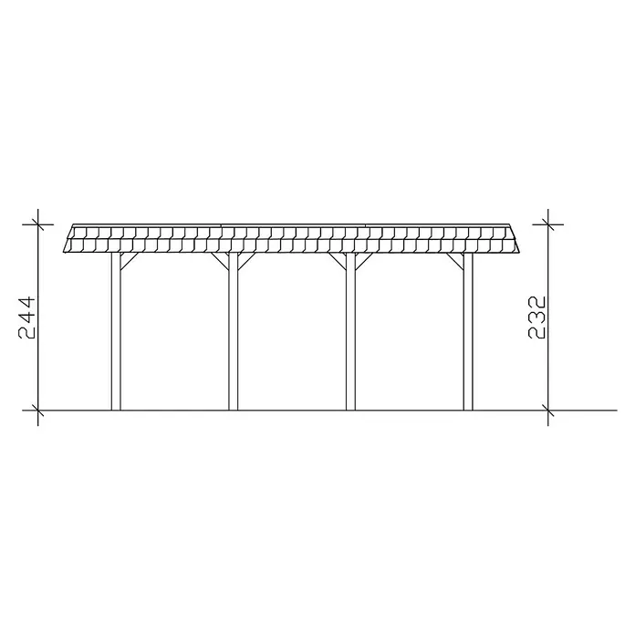 Skan Holz Carport Spreewald - L x B: 589 x 396 cm, Einfahrtshöhe: 209 cm, Nussbaum/Rot, Aluminium-Dachplatten - Skizze
